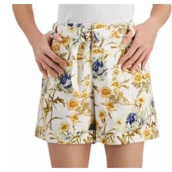 I.N.C. INTERNATIONAL CONCEPTS LINEN CREAM, BLUE, & YELLOW FLORAL SHORTS SZ.8 EUC - Picture 2 of 11
